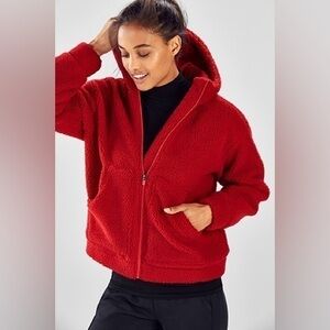 Fabletics Red LottaCocoon Sherpa Fleece Zip Hoodie Jacket Women’s size Large